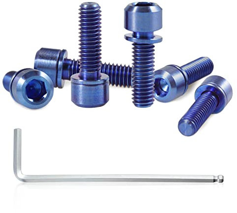SPEEDWOX 6 Stück Fahrrad-Vorbauschrauben mit Unterlegscheiben, Titanlegierung, Sechskant, konische Schrauben für MTB, Rennrad, Vorbauteile, M5 x 16 mm, Blau