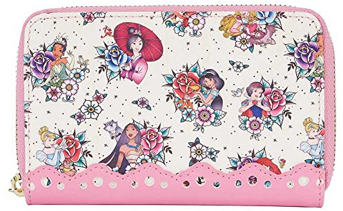 Loungefly Disney Princess Tattoo Geldbörse aus Kunstleder mit umlaufendem Reißverschluss, Mehrfarbig/Meereswellen (Ocean Tides), Einheitsgröße