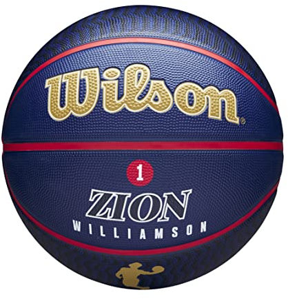 Wilson Basketball, NBA Player Icon Outdoor, Zion Williamson, New Orleans Pelicans, Outdoor und Indoor, Größe: 7, Marineblau/Gold