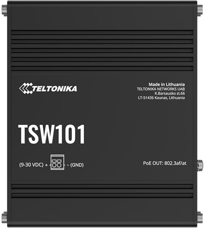 Teltonika TSW101 Autmotive Ethernet switch, 5 x Gigabit Ethernet ports, PoE+, durable design
