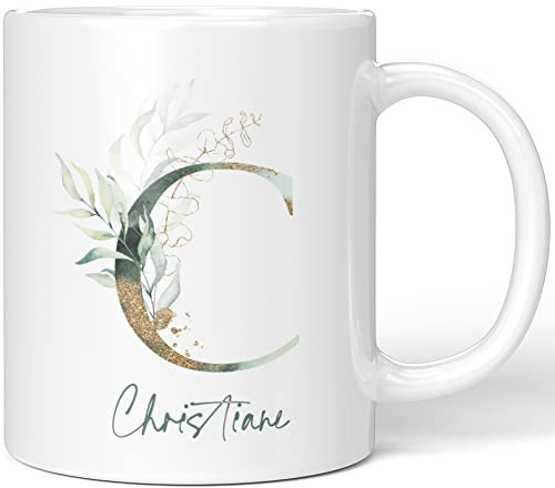 JUNIWORDS Tasse, Christiane, Name Anfangsbuchstabe Initial Alphabet Floral Buchstabe C Monogramm Motiv, Weiß (5440855)
