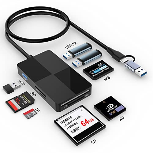 USB C USB 3.0 Multi-Kartenleser Hub,8 in 2 XD/SD/TF/CF/MS Speicherkartenleser Adapter mit 3 USB Hub,XD Kartenleser 5Gps High Speed Read 8 Ports gleichzeitig für Windows Mac OS Linux Android