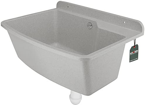 KOTARBAU® Ausgussbecken aus Polystyrol 61 x 44 x 23 cm Grau Siphon Waschbecken Spülbecken mit Stöpsel Montageset Ablaufgarnitur und Schrauben Waschküche Möbel Spülbecken Küche