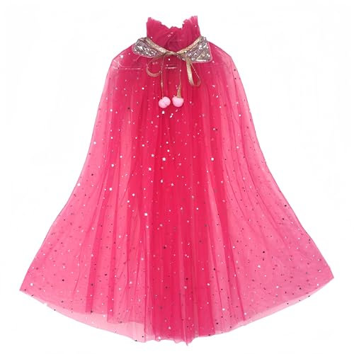 Proumhang Capo Principessa per Ragazze,Mantello Principessa Colorato,Paillettes Scintillanti Tulle Principessa Fancy Dress,Halloween Carnevale Mantello per 3-8 anni Ragazze Rosso Rosa L