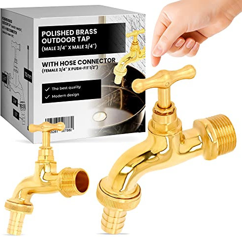 Robinet de Jardin Extérieur d'Eau Laiton Poli (3/4'' FM x 3/4'' FM avec raccord 3/4'' FF x 1/2'' W)