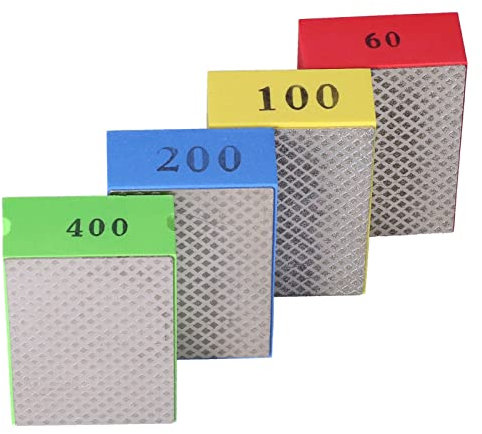 4 Piezas de Almohadillas de Pulido Manual de Diamante, Bloques de Lijado para Pulir Baldosas Cerámica, Vidrio, Piedra y Metal, Grano 60# 100# 200# 400#