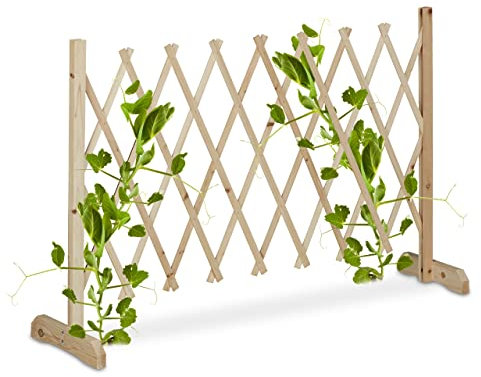 Relaxdays Reja Soporte Trepadoras Madera, Extensible hasta 180cm, Celosía Enredaderas, de Pie, Jardín o Terraza, Natural