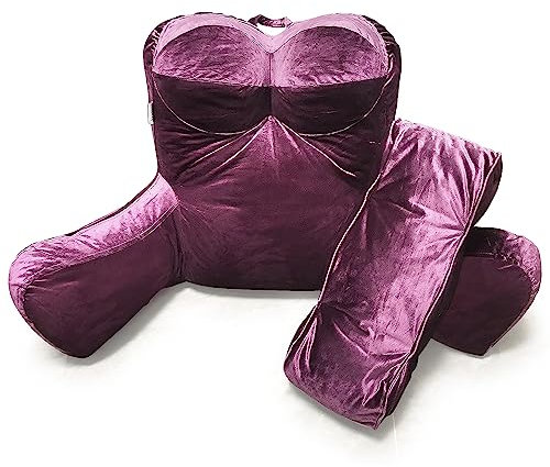 daguizu Lesekissen für Erwachsene Bettkissen zum Sitzen im Bett aus zerkleinertem Memory Foam - Sesselkissen mit Armlehne Ultra-bequem und ergonomisch - Rückenkissen Violett