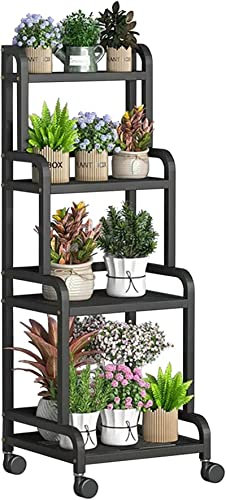 HczioN Rollendes Pflanzenregal, 4 Etagen, hoher Blumenständer, Leiter, Blumentopfhalter mit hinterer Stange, Eck-Pflanzenaufbewahrungsregal für Balkon, Wohnzimmer, Garten, Terrasse, Büro