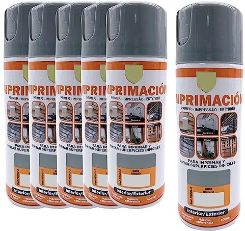 various Pintura Spray Imprimacion Gris de 400 ml Adecuado para las Superficies de Metal, Madera y Plástico Pack de 6 Unidad