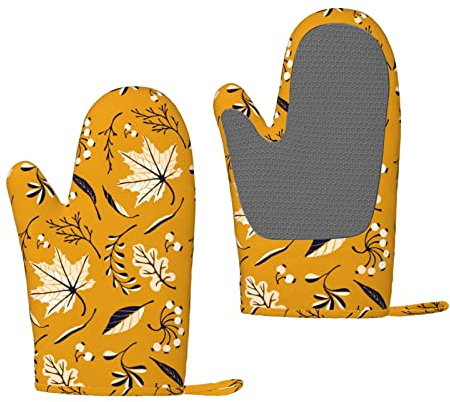 Feuilles d'automne en Style Dessin animé, Gants de Four, Gants de Cuisine antidérapants en Silicone, Gants de Cuisson résistants à la Chaleur Une Paire