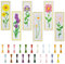 FREEBLOSS 6 Satz Stickerei Set Kreuzstich Set Kreuzstich Lesezeichen Stickerei Set Anfänger Kreuzstich Set Lesezeichen Blümchenmuster Cross Stitch Set mit Anleitung 6x20cm