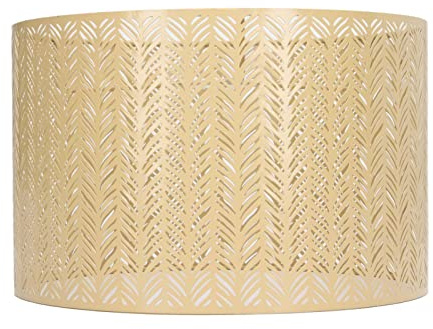 Tissting Lampenschirm Round, E27 E14 Metal Trommelform Lampshade Blattmuster für Stehlampe Hängelampe Tischlampe Deckenleuchte Gold 25 cm x 16 cm