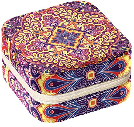 Eslifey Tragbare Reise-Mini-Schmuckschatulle Indien Paisley Boho Stil Blumen Muster Kleine Schmuckschatulle für Frauen Leder Ring Organizer
