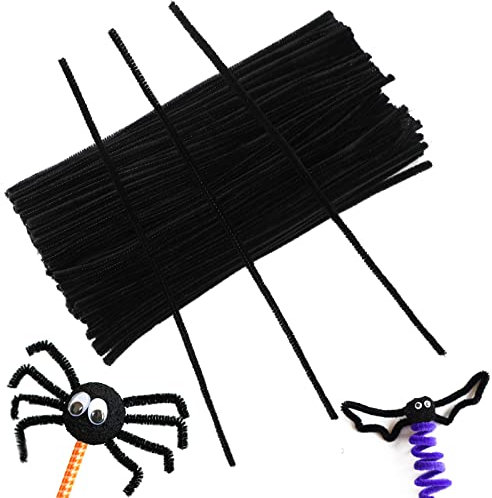 jijAcraft 6MM Schwarz Pfeifenreiniger, 30CM Pfeifenputzer zum Basteln, 100 Stück Biegebruchs Chenilledraht für DIY Basteln, Dekorieren