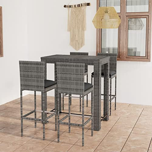 BaraSh 5-TLG. Gartenbar-Set mit Kissen Stehtisch Outdoor GartenmöBel Set Garten Barset Bar Outdoor Theke Garten Rattan Grau 3064797