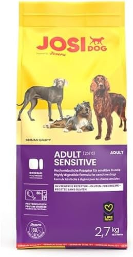 JosiDog Adult Sensitive (3 x 2,7 kg) | Adult | Premium Trockenfutter für empfindliche Hunde | besonders bekömmlich mit viel Geflügelprotein | glutenfrei | Powered by JOSERA | Hundefutter | 3er Pack