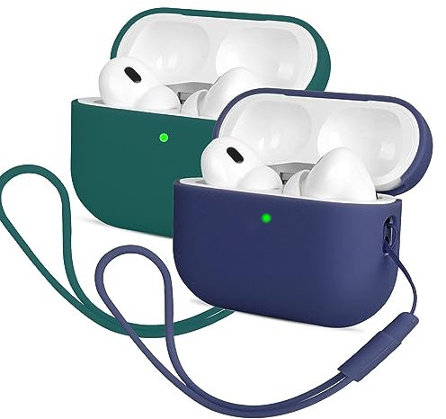 Kompatibel mit Airpods Pro 2 Generation Hülle 2022, Mocarheri Ultra-dünnes, Silikon Stoßfeste Weiches Schutzhülle für Airpods Pro 2, Voller Schutz für Airpods Pro 2, Dunkelblau/Dunkelgrün