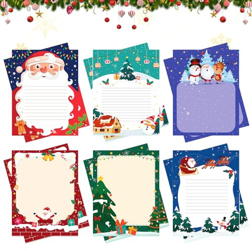 Weihnachten Briefpapier 60 Stück Brief an Den Weihnachtsmann Weihnachtsbriefpapier für Kinder Wunschzettel Weihnachtskarten Weihnachten Karten Blanko Grußkarten Set