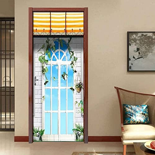 Türtapete Selbstklebend Weiße Türen Und Fenster Und Landschaft Des Blauen Himmels 90 X 200 Cm Türtapete Selbstklebend Türposter,Fototapete Selbstklebend 3D Pvc Türaufkleber Diy Türbild,Türfolie Post