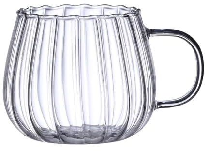 HUNYA 400ml Transparente Kürbis Tasse, Kaffeetasse, Halloween Tasse, Bürotasse, Glas mit Griff, Perfekt für Latte, Cappuccino, Tee, Getränke