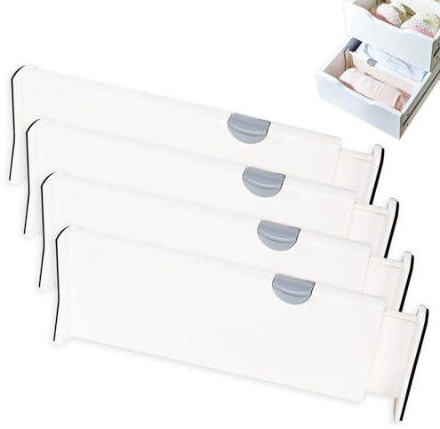 AMMERGI Juego de Cuatro Separadores de Cajones Ajustable de Plástico - Para Organizar Cajones de Cocina, Dormitorio, Baño, Oficina y Armario