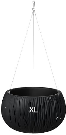 MELTOM Blumenampel Blumentopf Herausnehmbaren Einsatz Rund mit Aufhängung (Anthrazit, XL-37cm)