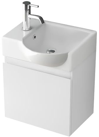 Alpenberger Waschtisch mit Unterschrank | Gäste WC Waschbecken Klein 45 cm Breit | Keramik Aufsatzwaschbecken mit Waschbeckenunterschrank | Badmöbel Set Hängend | Waschtischunterschrank Weiß