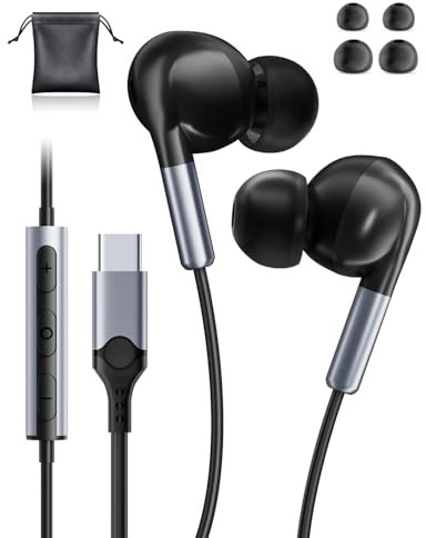 USB C Headphones for iPhone 15 Samsung S24 S23 S22 Ultra A55 A54 A35 USB C Earphones Wired Earbuds with Mic Type C Headphones for iPhone 16 Samsung A34 S22 S21 FE Google Pixel 8 9 Pro iPad 10 Pro 2024
