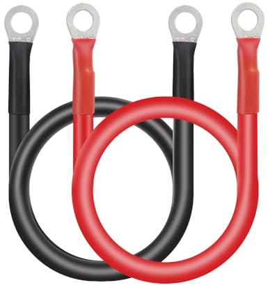 Yinleader Battery Power Inverter Cable 2pcs 3AWG/25mm² 50cm 12V/24V Red and Black Car Battery Charger Cable Leads with M10 Ring Terminals Copper Wire for Truck, Solar, RV, Marine