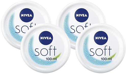 NIVEA Soft erfrischende Feuchtigkeitscreme (100 ml), leichte Creme mit Vitamin E und 100% natürlichem Jojoba-Öl, schnell einziehende Hautcreme für fühlbar entspannte Haut (Packung mit 4)