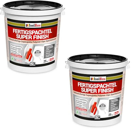 Isolbau Super Finish Spachtel 50 kg, Glättspachtel Fugenspachtel, Gebrauchsfertige Polymer-Gips Fertigspachtel Spachtelmasse für innen, Weiß Q1-Q10