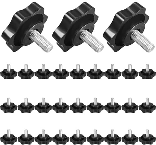 Gerändelte Gummidaumenschraube M6-30 Stück M6 Gewindeschrauben Edelstahlschrauben, gerändelte Muttern Flachkopfschraube M6, Maschinenschrauben Sicherungsschrauben Distanzbolzen M6 Schwarz