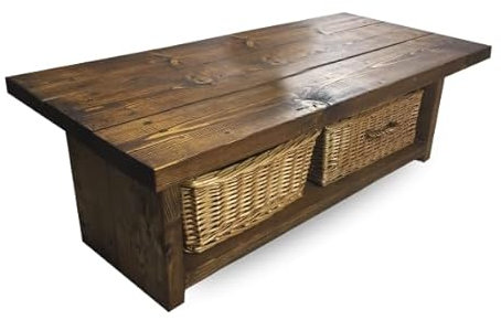 BLU Coast Solid Wood Lymington Coffee Table with Storage, Handmade Living Room Table with Shelf, Stylish Display Table 50lx60dx40h – Dark Oak