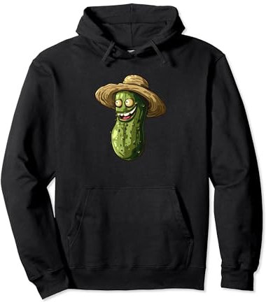 Funny Pickle with Straw Hat for sunny Days and Summer Pullover Hoodie