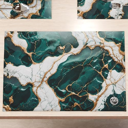 MARBLELIZED - Amerikanische Tischsets, waschbar, Platzdeckchen aus Stoff mit Marmoreffekt, 6er-Set (30 x 45 cm) - elegant, ideal für Frühstück, Mittag- und Abendessen, Geschenkidee, 100% Made in Italy