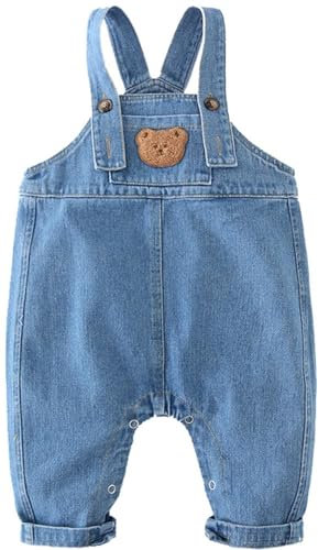 AOOPOO Salopette Jeans da Neonato Bimbo Jumpsuit Pantaloni Tute Outfit, Infant Denim Pagliaccetto Tuta Neonato Jeans Tuta, One Piece Tasca con Bottoni Tuta Abbigliamento Autunnale