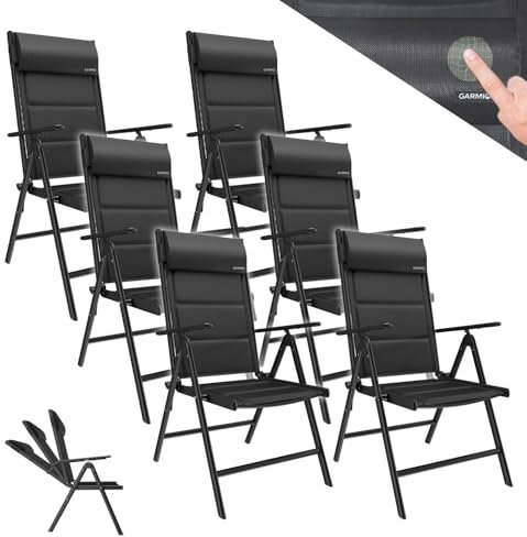 GARMIO® Gartenstuhl Florenz Schwarz, 7-Fach verstellbar, klappbar, inkl. höhenverstellbares Nackenkissen, für Terrasse oder Garten, 6er Set