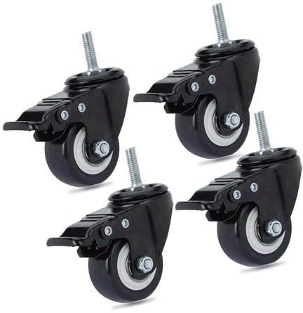 Lot de 4 roulettes pivotantes en polyuréthane pour chaise de bureau - M8 x 25 mm - Charge maximale : 240 kg - Roulettes pivotantes de rechange - Avec freins