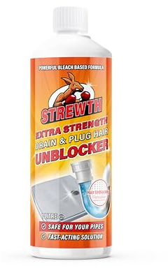Strewth - Drain and Plug Hair Unblocker, Effectively Removes Blockages, Liquid Cleaner for Blocked Drain Pipes in Sinks or Shower Traps - 1 Litre