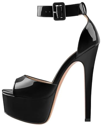 MissHeel Women's Stiletto High Heeled Peep Toe Court Shoes Buckle Strappy Fashion Mary Jane Platform Pumps