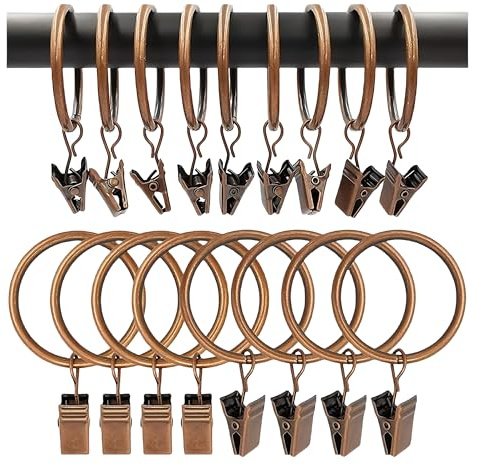 Vorhangringe mit Clips, Vorhang-Clips mit Ringen, Aufhänger, Gardinenringe, 38 mm Innendurchmesser, kreisförmiger Drahtdurchmesser 3,5 mm (58, antikes rotes Kupfer)