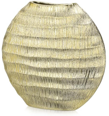 Golden Keramikvase Vintage Gejagte Ovale Vase Tischvase für Deko Wohnzimmer Home Office, Vasen für Tulpen, Rustikales Antikes Dekor, Moderne Bauernhaus Vase für Tisch, Hohe 19cm