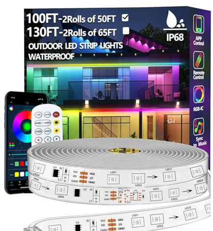 30m RGB+IC LED Streifen,Außenbereich IP68 Wasserdicht,Steuerung mit App/Fernbedienung,Bluetooth Musik Sync Seillicht für Balkone,errassen,Dächer,Gärten,Schwimmbäder