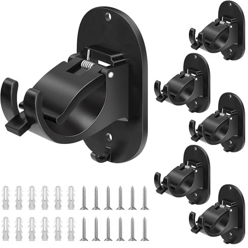 Support Tringle Rideaux Sans Percage 6 Pièces, Double Fixation Auto Adhésif et Vis Renforcée, Métal Résistant Universel pour Coffre Volet Roulant, Salle de Bain Cuisine Chambre - Noir