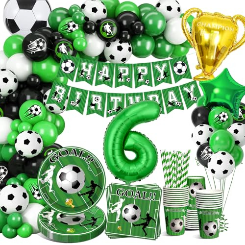 YEJIKJ Decoration Anniversaire Vaisselle Foot 6 ans, Kit Déco Fête Anniversaire Foot pour Enfant Garçon