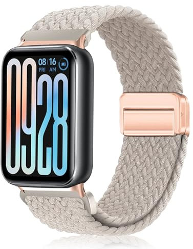 PaceBid Nylon Armband für Xiaomi Smart Band 8 Pro/9 Pro/Xiaomi Redmi Watch 5/4, Geflochtenes Magnetisch Ersatzarmband, Elastisches Stoff Sport Ersatzarmband für Xiaomi Mi Band 9 Pro/8 Pro - Starlight