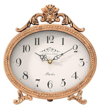 Abdurey Vintage-Tischuhr auf Ständer, Schreibtisch und Regal, dekorative Uhr, französischer rustikaler Stil, Kaminuhr, Metallrahmen, antikes Gold-Finish, Bauernhaus, Schlafzimmer, Nachttisch