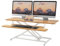 ERGOMAKER Steh-Sitz Schreibtischaufsatz Höhenverstellbar, Stehpult Aufsatz Schreibtisch 106 X 40CM Desktop Erhöhung mit Tastaturablage Für Zwei Monitore,Helles Rustikalbraun