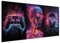 murando - Wandbilder Set 3 tlg Wanddeko Collage 3er 120x60 cm (je 40x60 cm) – Leinwandbild Wohnzimmer - Neon Glow – Controller, Totenkopf Headset in einer Farbexplosion i-H-10012-b-a